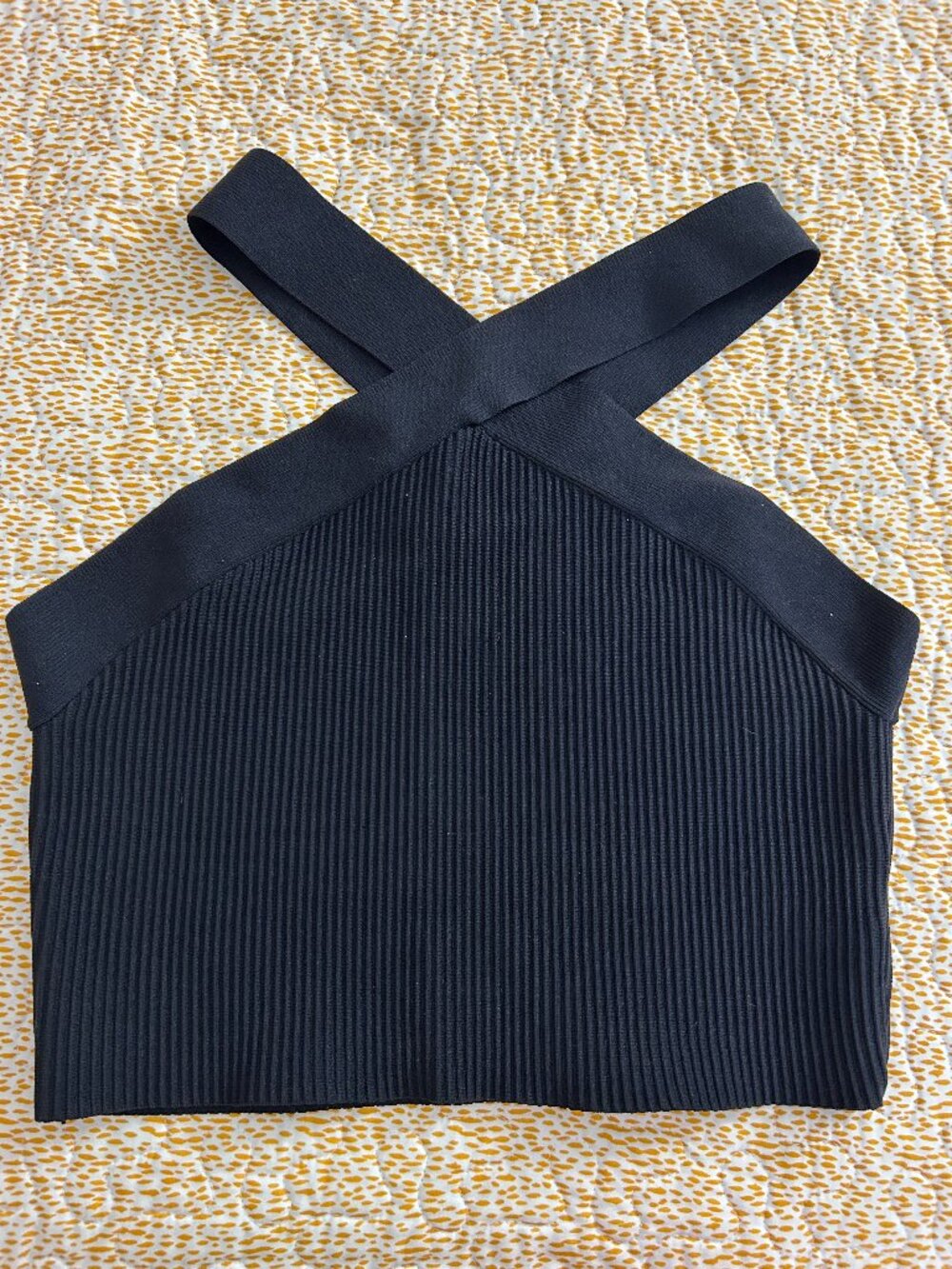 Women's Sincerely Jules Ribbed Cris Cross Crop Top in Black Size Large